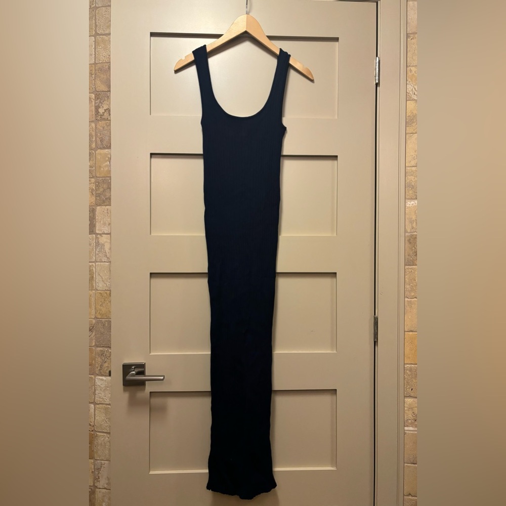 ZARA Rib Knit Maxi Dress Stretch Scoop Tank Body Con Long Sleeveless Navy